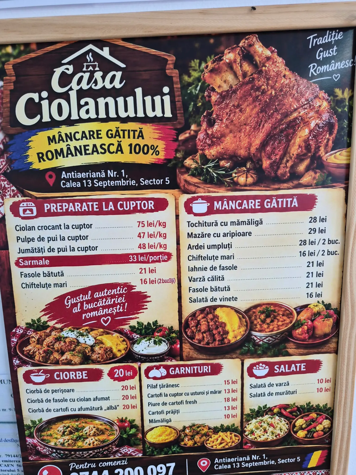 Afișul cu meniul de la Casa Ciolanului